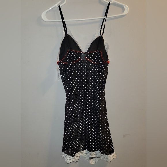 🆕️ Black White Red Sheer Lacy Polkadot Chemise Nightie Adj Straps Ladies Small - Picture 6 of 8